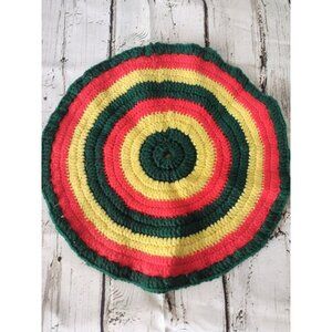 Handmade Crotchet Jamaica Rasta Hot Pad Doily Round Satin Lined 14 in